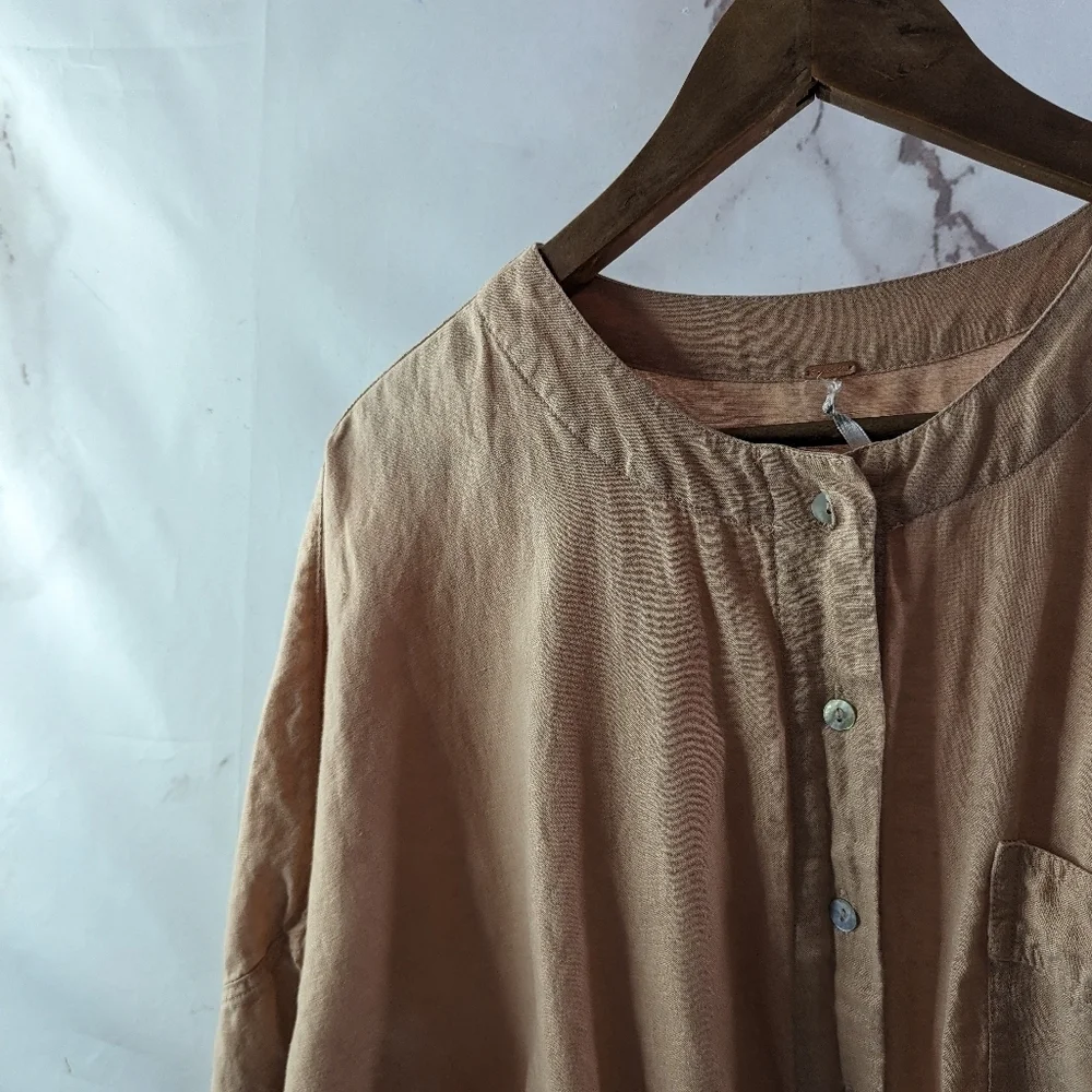 Free People Jumpsuit Womens XS Pink Linen Button Crop Belted Slouchy Pocket